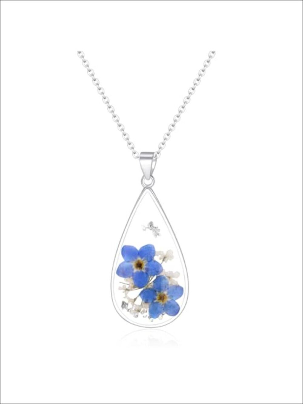 Forget-Me-Not Pressed Flower Necklace Sterling Silver Resin Floral Pendant